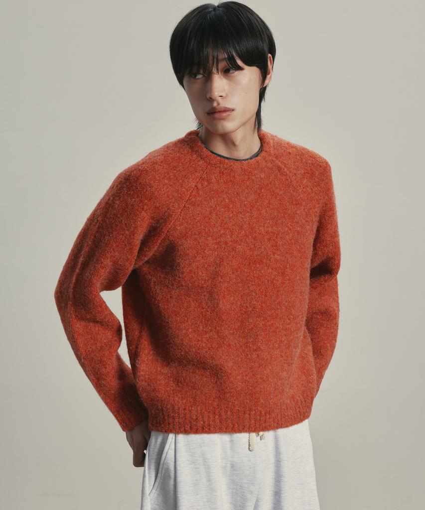 KNITTED (Unisex) Boucle Raglan Crop Round Knit Orange