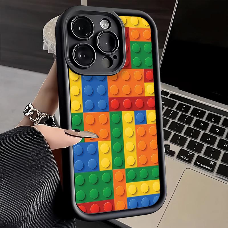 Phone Case for iPhone 17 Air 16E 15 16 Pro Max Fashion Building Blocks Pattern Cover 14 Plus 13 12 Mini Soft Shell Silicone Fund