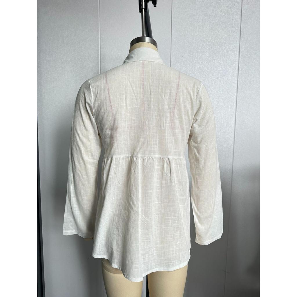Solid Color Casual Loose Long Sleeved Linen Shirt