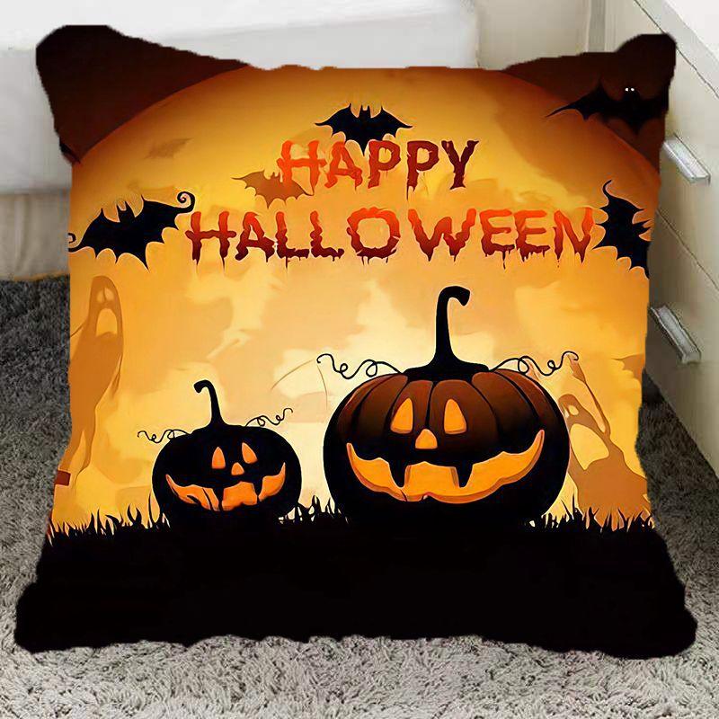 

Halloween Pillow Pumpkin Funny Two-Dimensional Animation Pillow Emoticon Pack Party Party Boy and Girl School Day Gift linen-45x45cm double-sided [without pillow core]