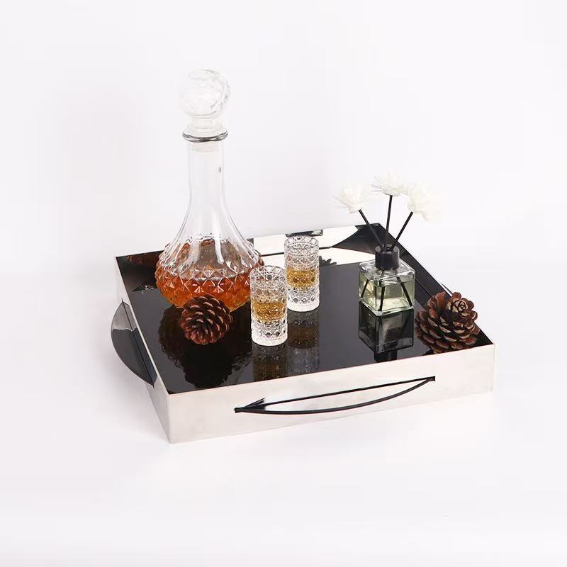 Stainless Steel Trays Simple Dining Room Fruit Plate Coffee Table Aromatherapy Tray Modern Desktop Decoration Organize Plates