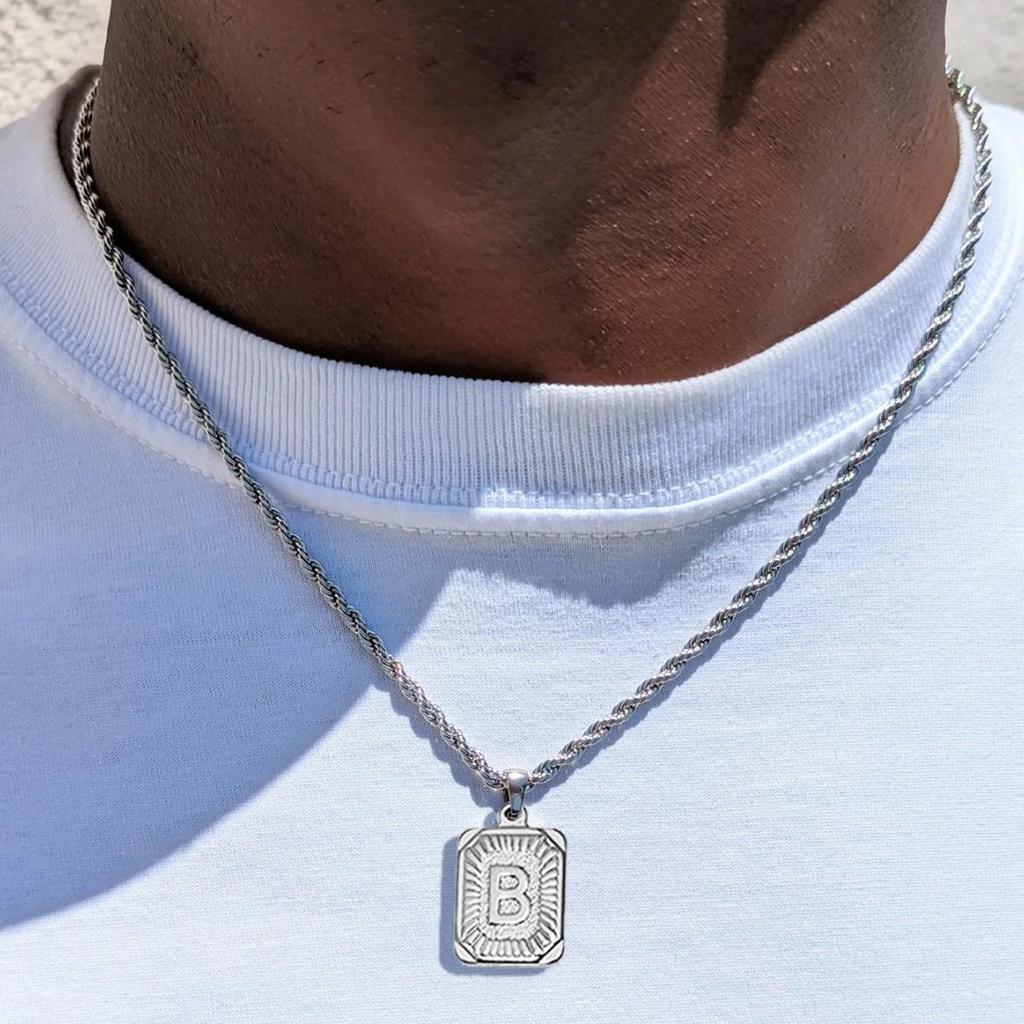18K Gold Stainless Steel 26 Letter Pendant Necklace with Twisted Chain - Hip Hop Style
