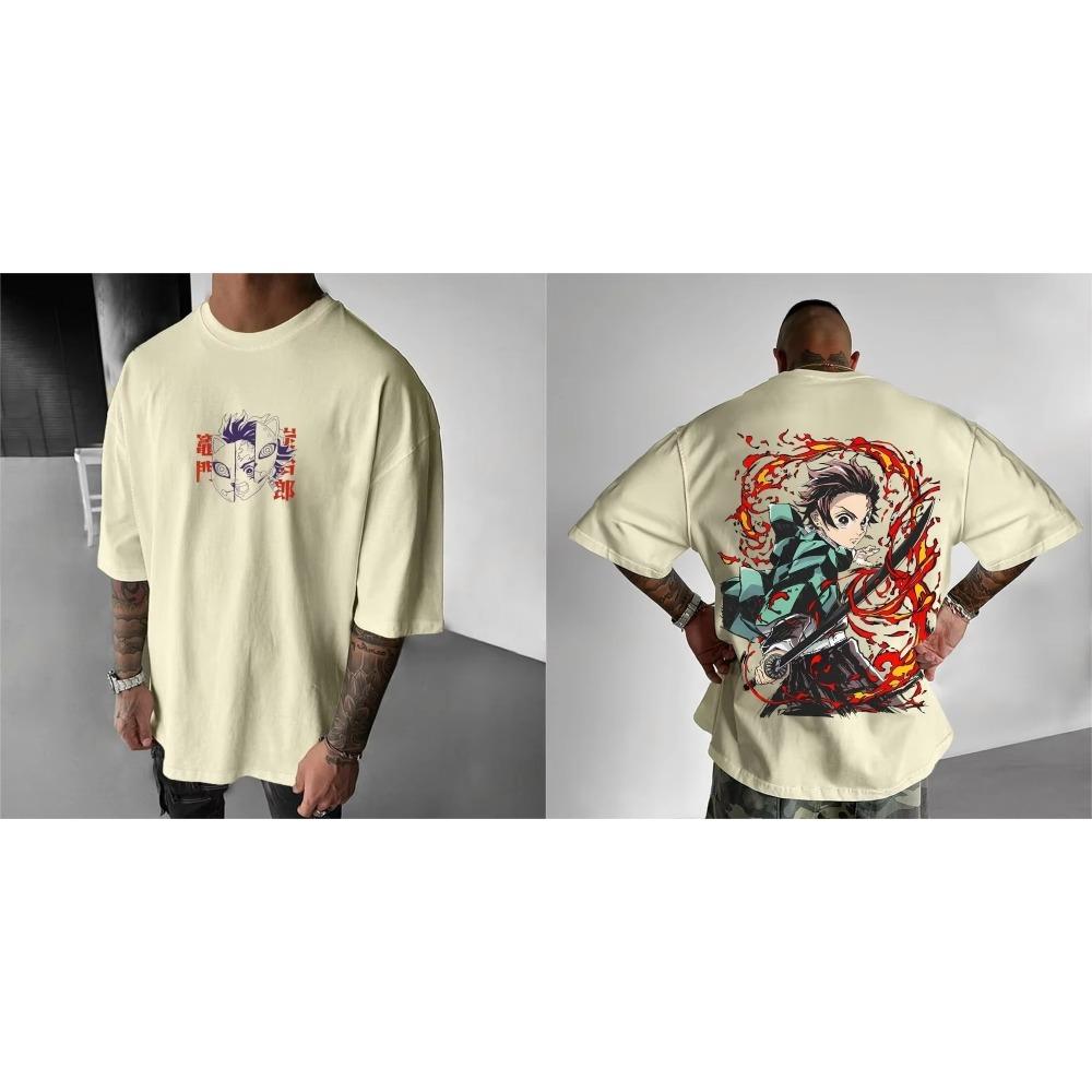 Demon Slayer Blade Mens Tshirt Stove Door Tanjiro Anime Summer New Style Suitable for Both Men and Women