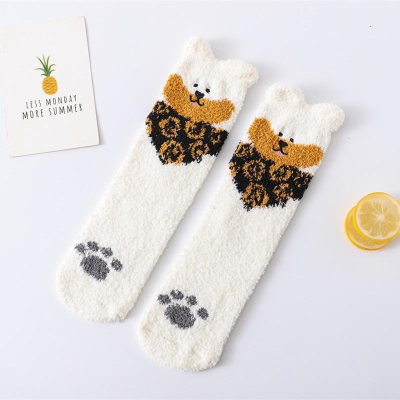 Three-dimensional Coral Fleece Socks Exquisitely Embroidered Puppy Cartoon Retro Winter Warm Home Cotton Socks