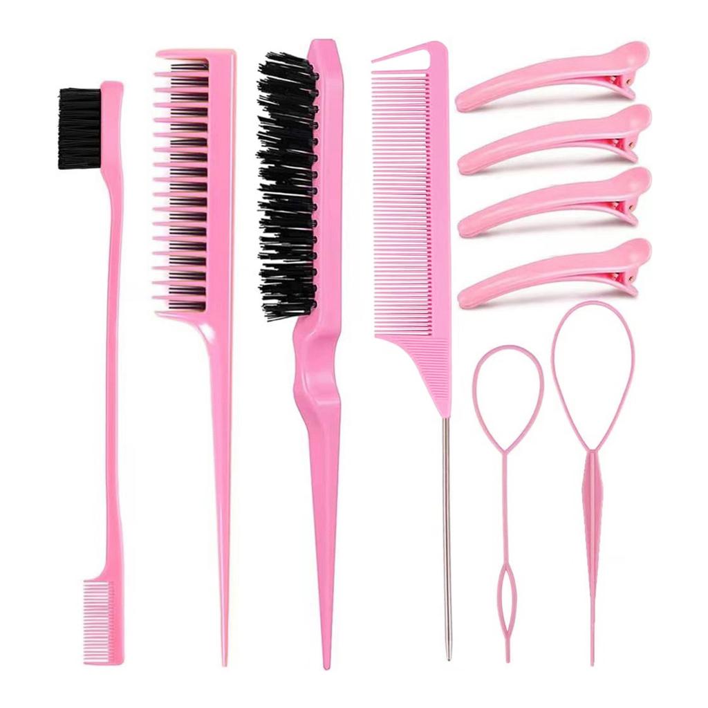 10pcs/1set Hairdressing Tools Pointed Tail Comb Dual Head Eyebrow Brush Triple Row Comb Coiler Hair Salon Styling Comb
