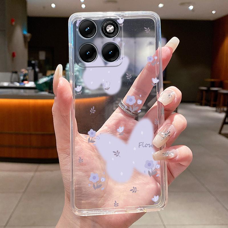 Etui Na Motorola Edge 70 Fusion Przezroczyste Luksusowe Modne Motyl Kwiaty Miękki TPU Silikonowy Pokrowiec Na Telefon dla Edge70 Fusion Zderzak