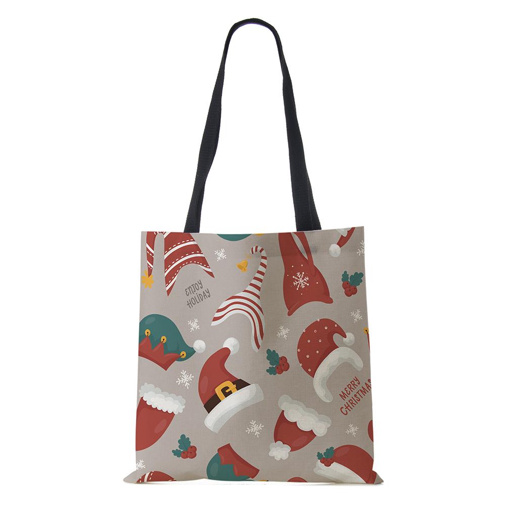 

Рождественский принт носка Санты Складные многоразовые хозяйственные сумки для покупок Настраиваемая сумка-тоут через плечо Холщовые сумки для продуктов для женщин Леди CLE