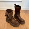 Cowhide Edition~ 2025 Thick-soled Maillard Medium Boots Women's 2025 New British Retro Brown Martin Boots