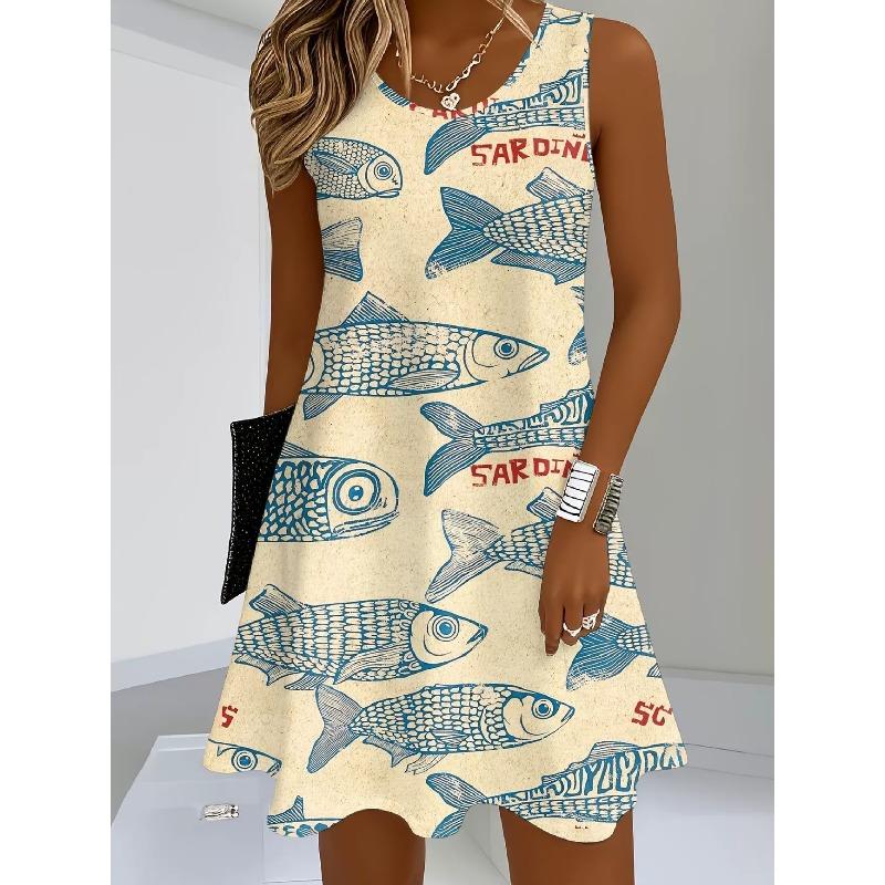 Large Size Women's Dress Summer 3D Printed O Neck Sleeveless Fashion Elegant Casual Comfortable Dresses