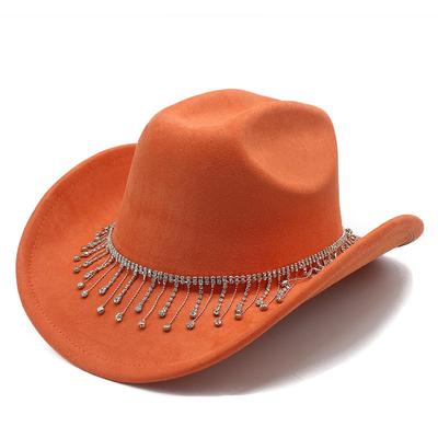 Thickened Suede Fabric, Bridal Top Hat, Fringed Rhinestone Accessory Hat, Western Cowboy Hat.