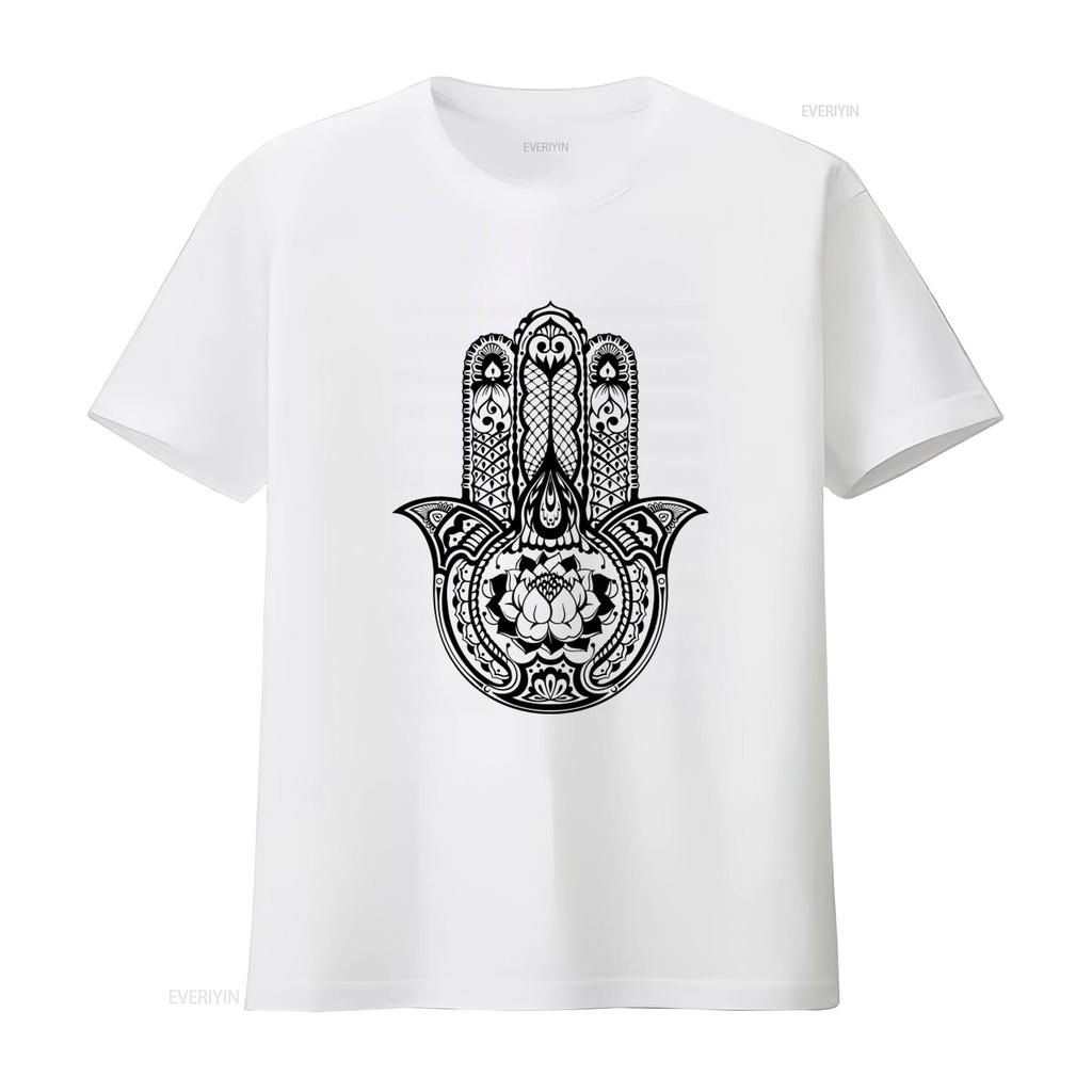 Tribal Hamsa Hand Of Fatima Tattoo Large Print Unisexs T Shirt Unique Detailed And Stylish Design Vintage Washed Graphic Homme