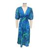 Damen Sommer V-Ausschnitt Maxikleid Lässiges Boho Blumenmuster Lange Kleider Kurze Puffärmel Fließendes Strandkleid Hochzeitsgästekleid
