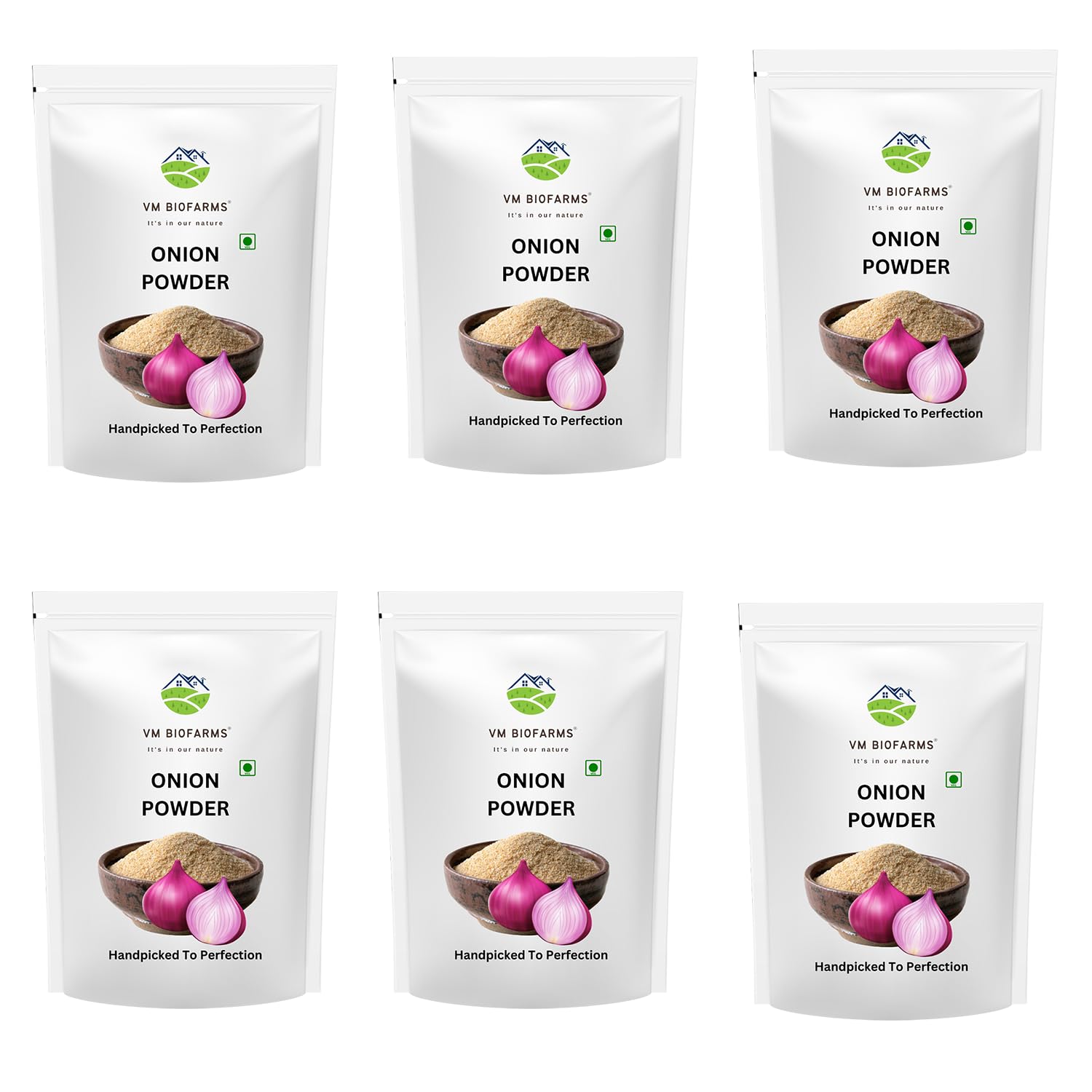 

VM Biofarms Onion Powder | All-Natural Dehydrated Onion Powder for Cooking, Seasoning & Flavor Enhancement | Pack of 6x100 Grams Each