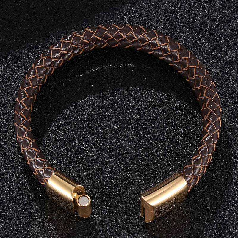Vintage Double Layer Braided Brown Men Genuine Leather Bracelet Charms Man Jewelry Bracelet Gift