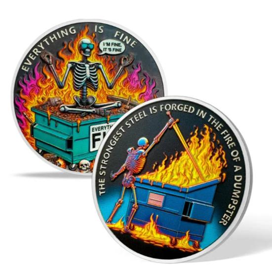 Skull Dumpster Flame Challenge Coin The Strongest Steel Is Forged Dumpster Flame Coin Funny Desk Accessories Inspirational Gifts