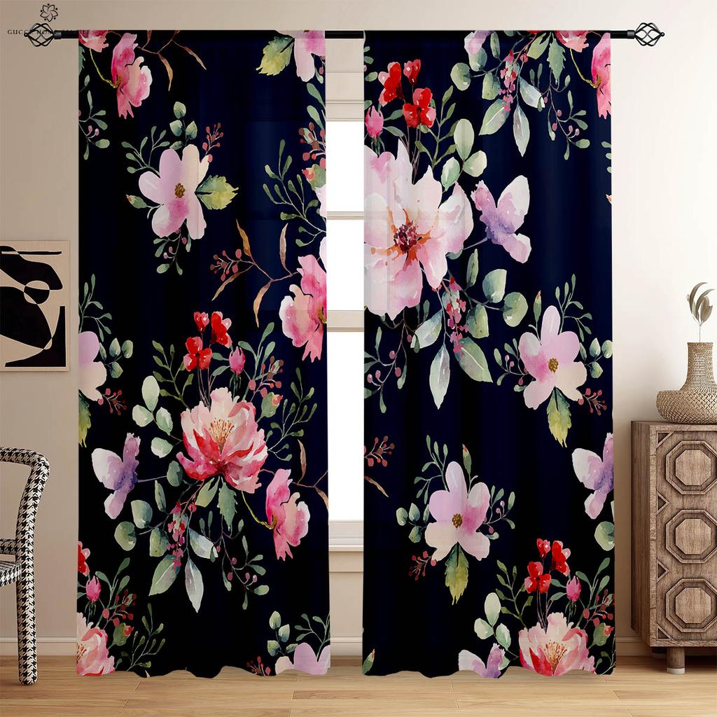 Retro Flower Pastoral Style Printed Curtains Bedroom Living Room Study Kitchen Curtains Window Decoration Easy To Wash And Care