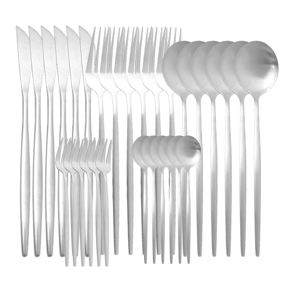 

30 шт., набор столовых приборов матового зеленого золота, столовые приборы из нержавеющей стали, столовая посуда, кухонное серебро, нож, ложка, вилка для торта, набор посуды серебряный