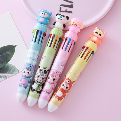 1 Stück mit Box Cartoon Kopfbedeckung Tier Zehnfarben Kugelschreiber Niedliche Puppe Mehrfarbiger Stift Schüler Zehn-in-eins Farbe Geeignet Feiertagsgeschenk Neuheit Schreibwaren