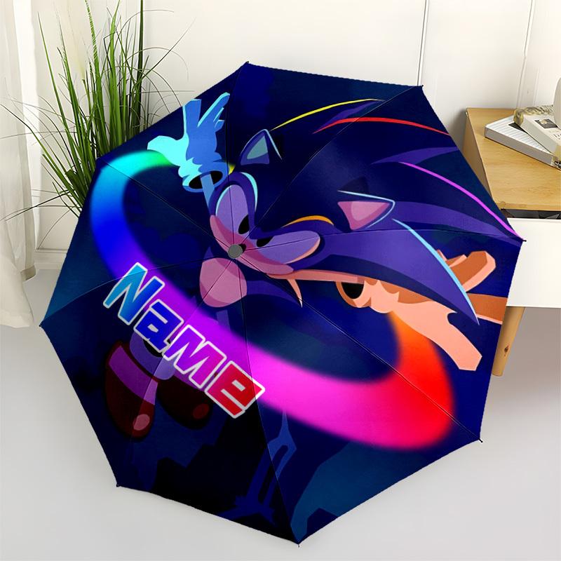 1pc Sonic Speed Custom Name Automatic Folding Umbrella - Compact 8-Rib Design, Durable Plastic & Iron, Daily Use 021