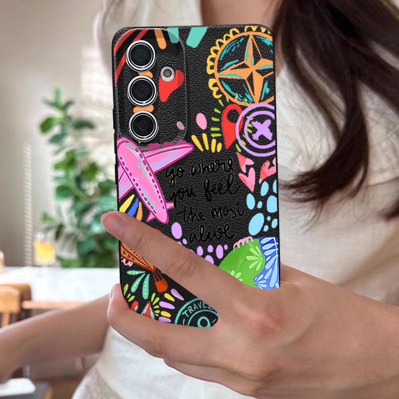 Cartoon Fire Balloon Pattern Case For Samsung Galaxy A57 A37 A17 A56 A36 A26 A16 A55 A35 A15 A54 A34 A14 5G Leather Texture Silicone Cover