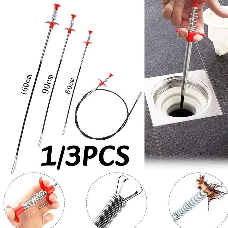 1/1PC 61/91/161cm Multifunctional Spring Pipe Dredge Tool With Grapple Hook Sewer Dredge Pipeline Toilet Kitchen Cleaning Tools