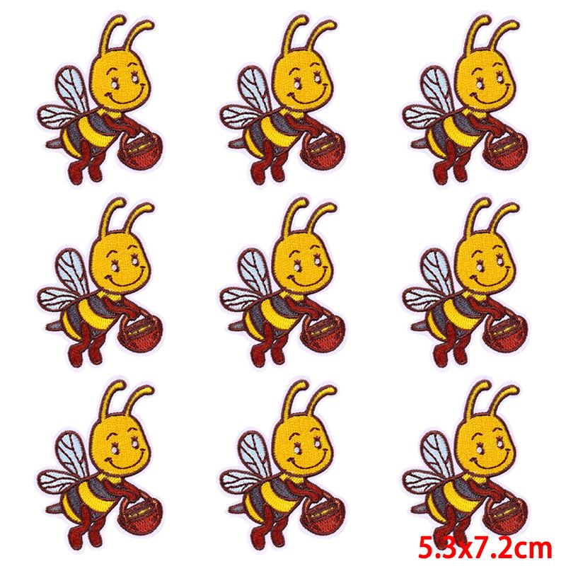 10Pcs/Lot Bee Flower Embroidery Patch Iron On Patches For Clothing Cartoon Sewing Fusible Patch Embroidered Patches For Clothes