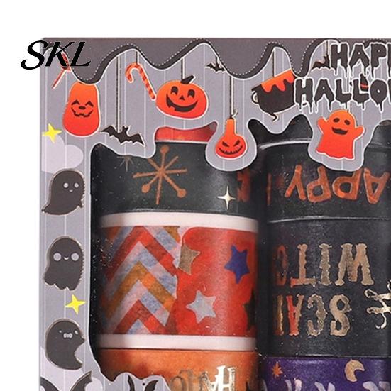 Thin Layering Washi Tape 8 Rolls Halloween Tape, Spooky Bat Witch Cat Pattern Decorative Lightweight for Junk Journaling Supplies, Scrapbooking,