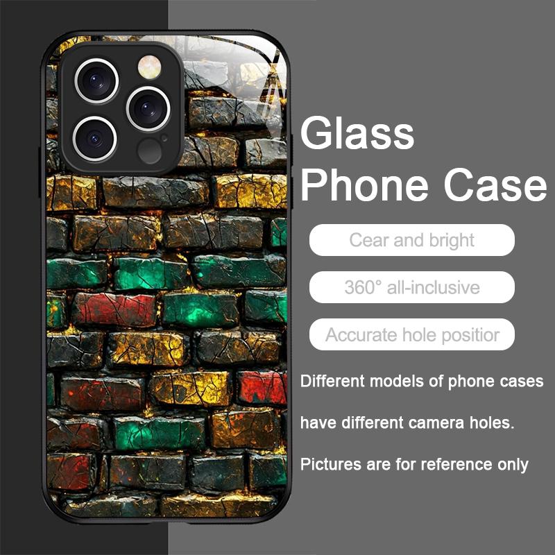 Creative Colorful Brick Texture Printed Tempered Glass Phone Case for IPhone 17 16 Pro Max 15 14 Plus 13 12 Mini 11 PROMAX Cover