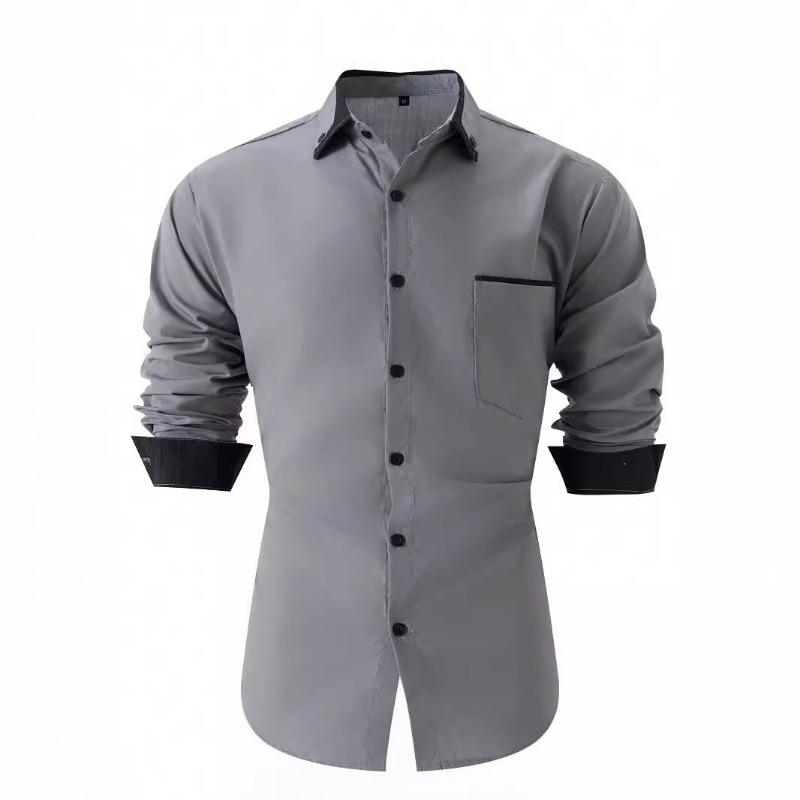Spring Autumn Men's Business and Leisure Color blocked Loose Long sleeved Shirt
