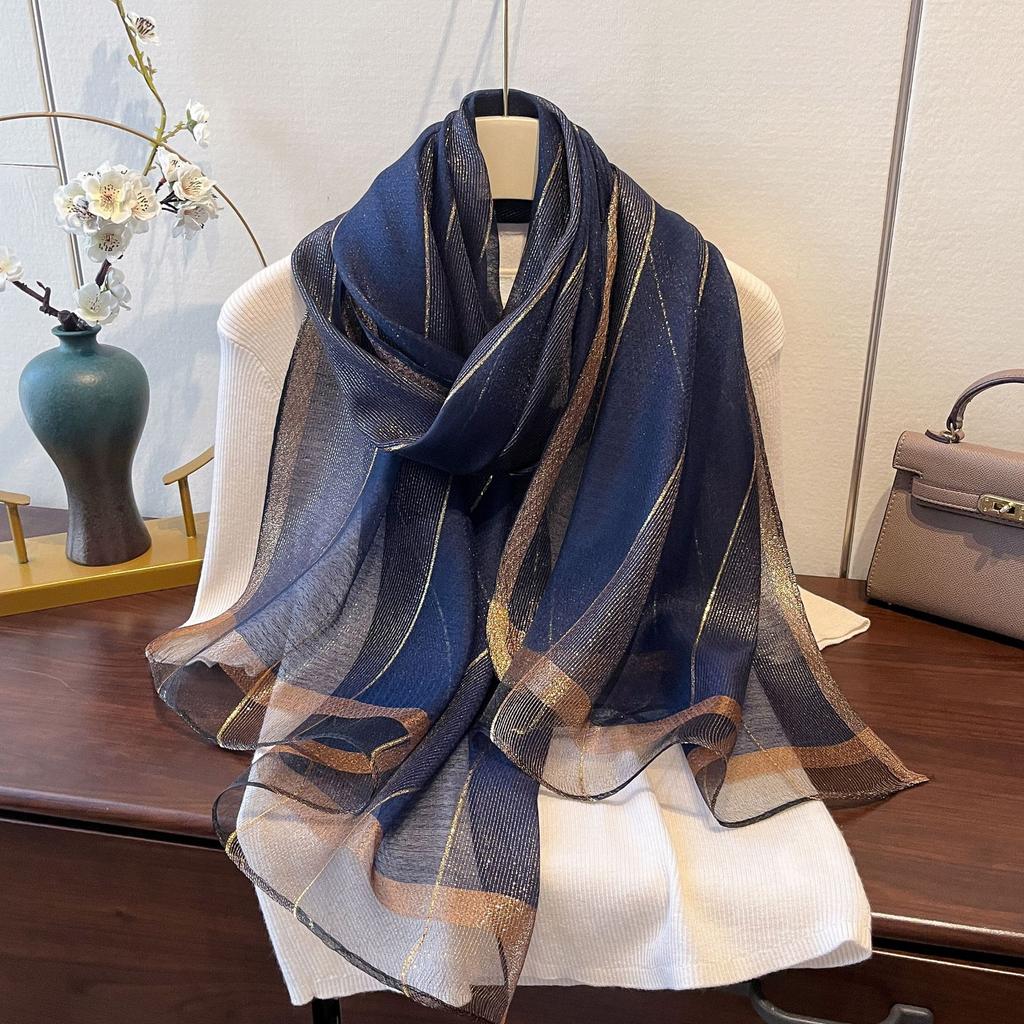 New Retro High-end Temperament Shawl with Yarn Scarf Korean Style Fashionable Light Luxury Silk Temperament Scarf for Women