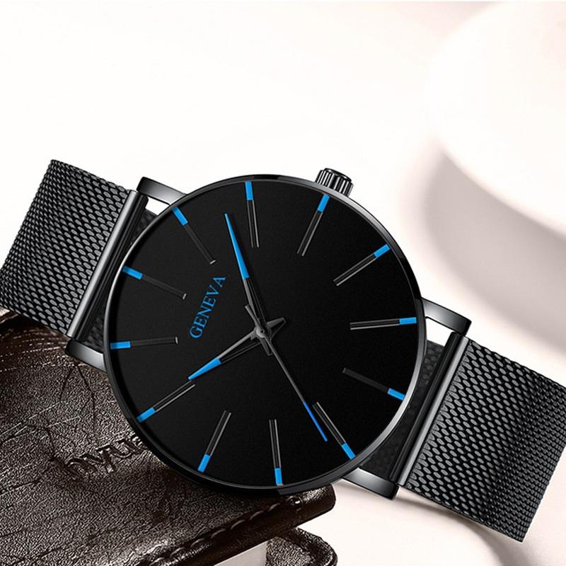 Fashion Ultra Thin Men's Business Watches Steel Mesh Belt Quartz Wrist Watch for Man Clock Reloj Hombre