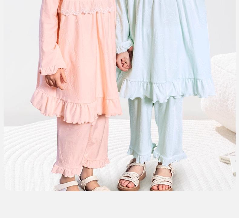 Children's Sleeping Skirt Summer Thin Girl's A-class Cotton Home Clothes Set Baby Lace Lace Air Conditioning Clothes
