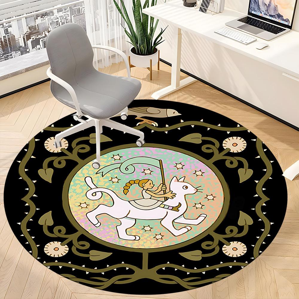 1pc Fantasy Creatures Office Round Area Rug, Indoor Mat Suitable For Office, Under Office Chairs Bedroom Living Room Home Decor, Room Deco