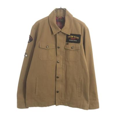 Jaqueta de Algodão com Patch de Logo S bege Xadrez nas Costas Masculina Usada
