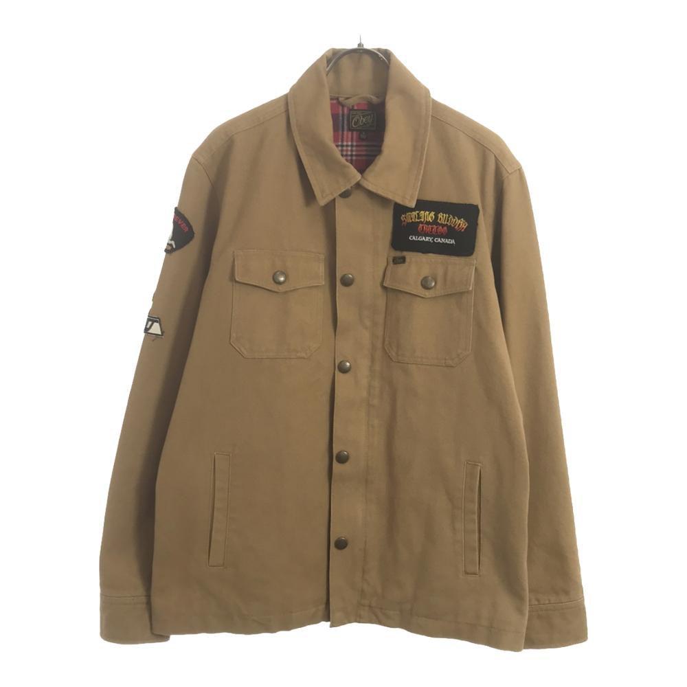 OBEY Logo patch Cotton jacket S beige Back check Men's Used