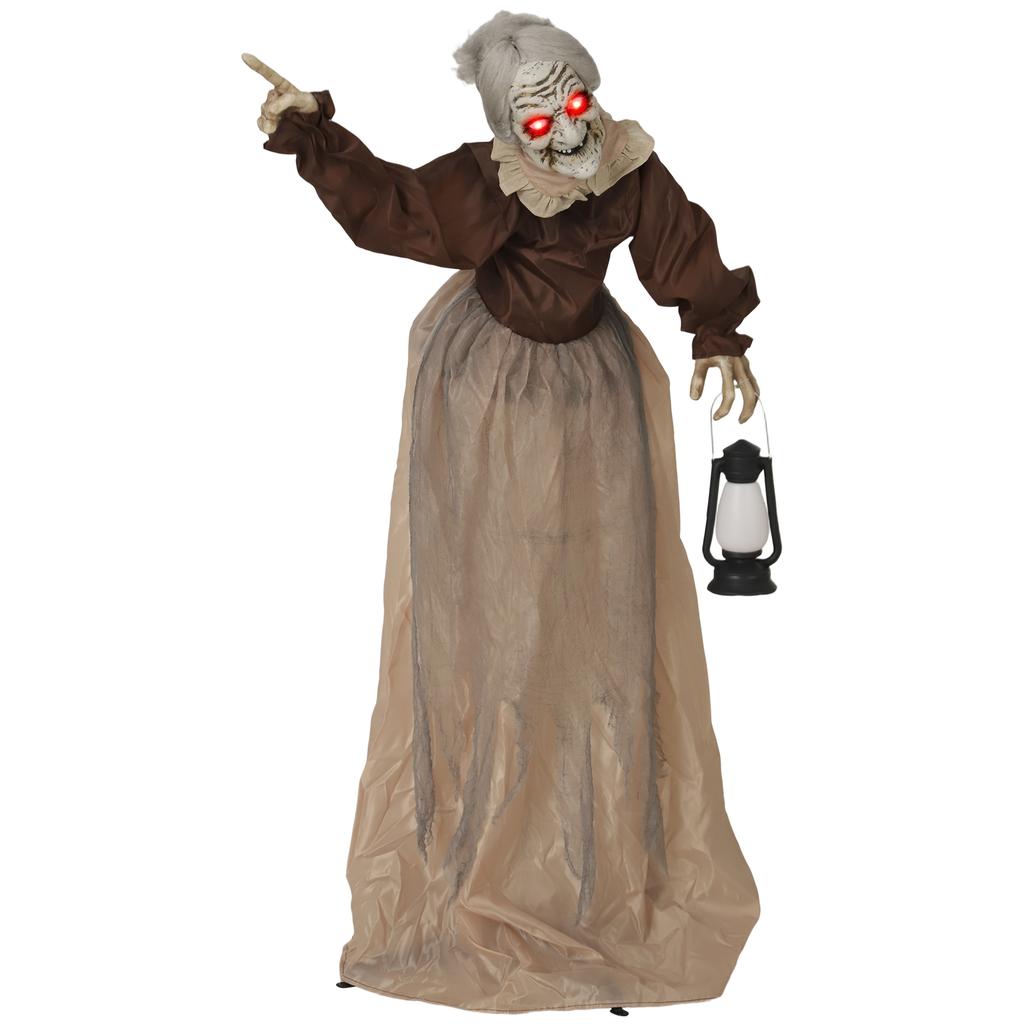 150 Cm Halloween Decoration, Halloween Witch with LED Lights, Sound Function, Adjustable Arms and Head