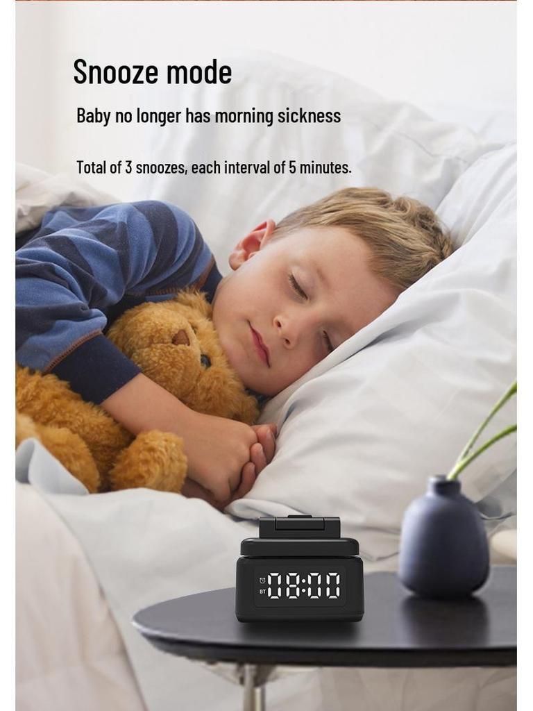 Portable Multifunction Wireless Charging Alarm Clock with Bluetooth Speaker & Phone Stand