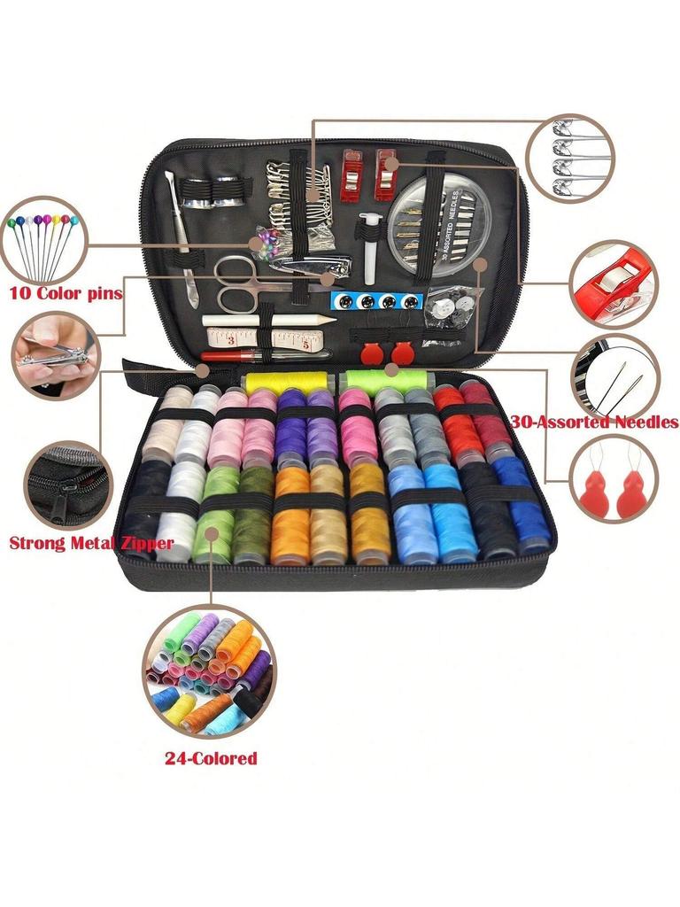 Large Portable Sewing Kit for Home,  Set. 20x14cm, with Threads, Needles, Scissors, Compact