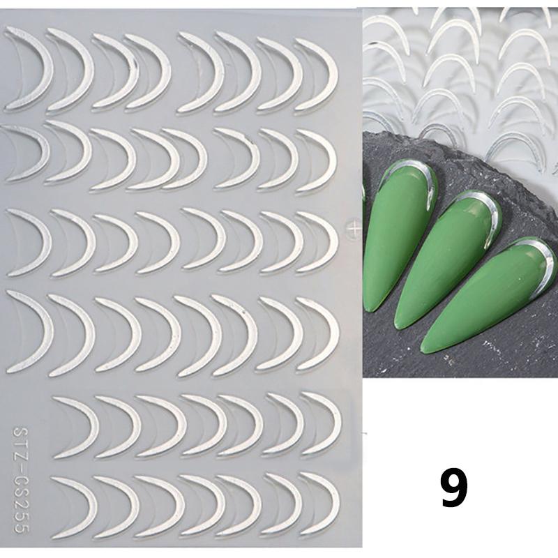 Metallic Silver Line Nail Manicure Stickers Metal Chrome Stripe Vine Flame Adhesive Decals Tape Swirl French Sliders Decor Foils