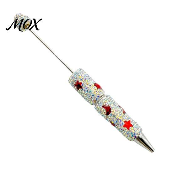 Decorative Pens for Beads Glitter Beadable Ballpoint Pen, Sparkly Rhinestone Star Moon Beaded Plastic Writing Crafts DIY Handmade Gel Ink Pen