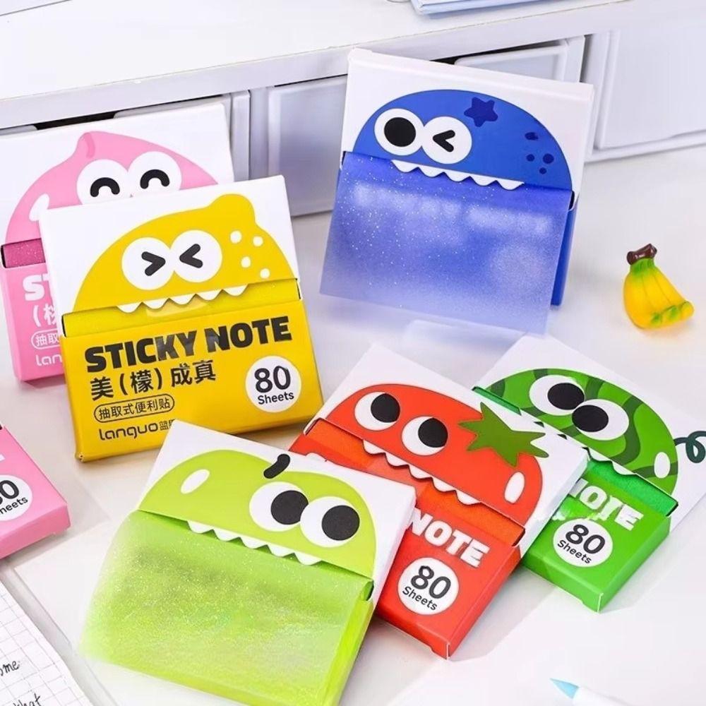 Kawaii Pull-out Sticky Notes Pearlescent Square Writing Pad Portable Cartoon Notepads Office