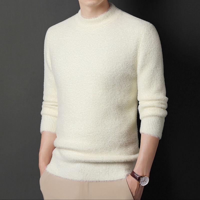 Imitation Mink Fleece Men Sweater Pullovers Thickened Half High Neck Solid Male Clothes Business Casual Autumn Winter Sweaters