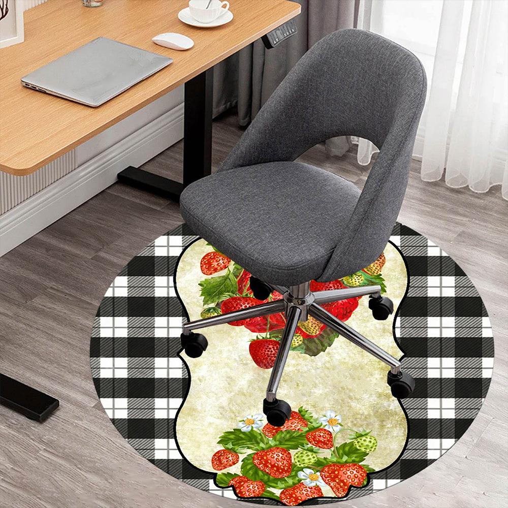 1PC strawberry plaid Office Round Area Rug, Under Office Chairs Bedroom Living Room Home Decor,Carpet for Office, -1110248