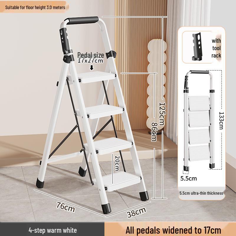 3-Step Lightweight Telescopic Folding A-Frame Ladder for Indoor Use
