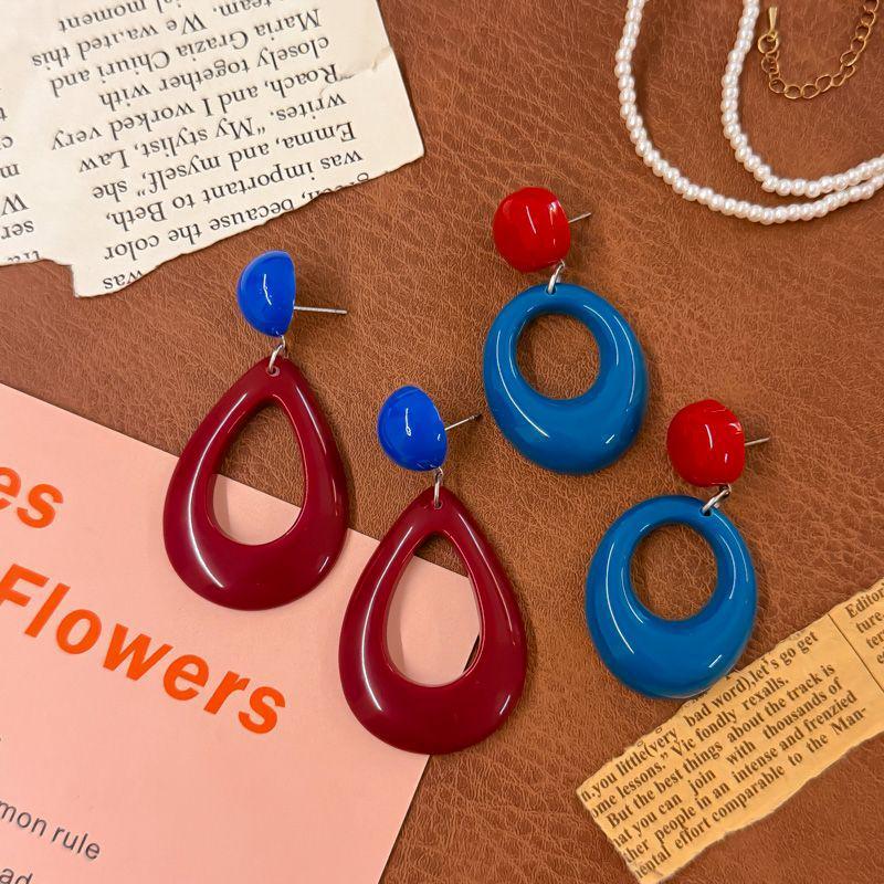 Retro Hong Kong Red Color Block Exaggerated Luxury Dangle Earrings - 2025 Vacation Style