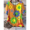 Camiseta de Manga Corta con Cuello Redondo y Estampado Floral 3D para Mujer