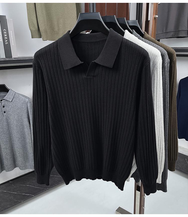 Męski sweter dzianinowy z długim rękawem, gładki, 2025: Wysokiej klasy koszulka polo business casual na wiosnę i jesień