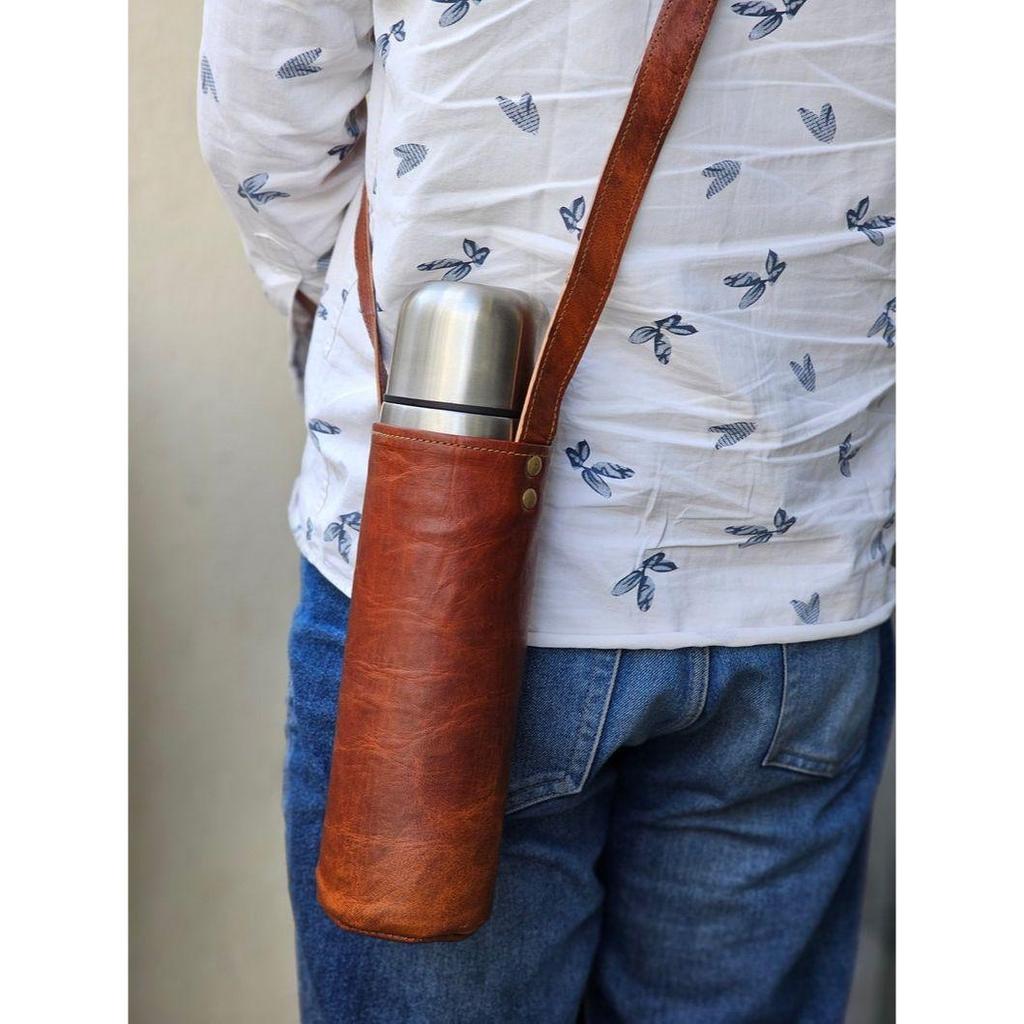 Reusable Leather Water Bottle Carrier, Unisex, Stylish, Convenient, Personalize