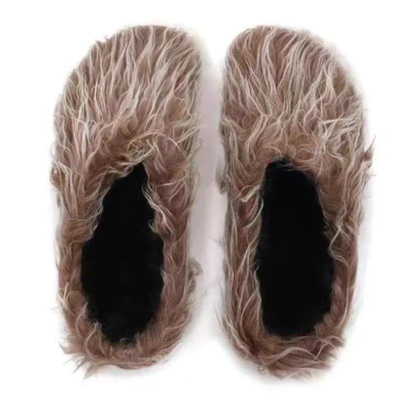 Fashion Autumn Winter Candy Colored Warm Outdoor Flat Slippers European American Fashion Show Party Commuting Women Slippers Size 34-45