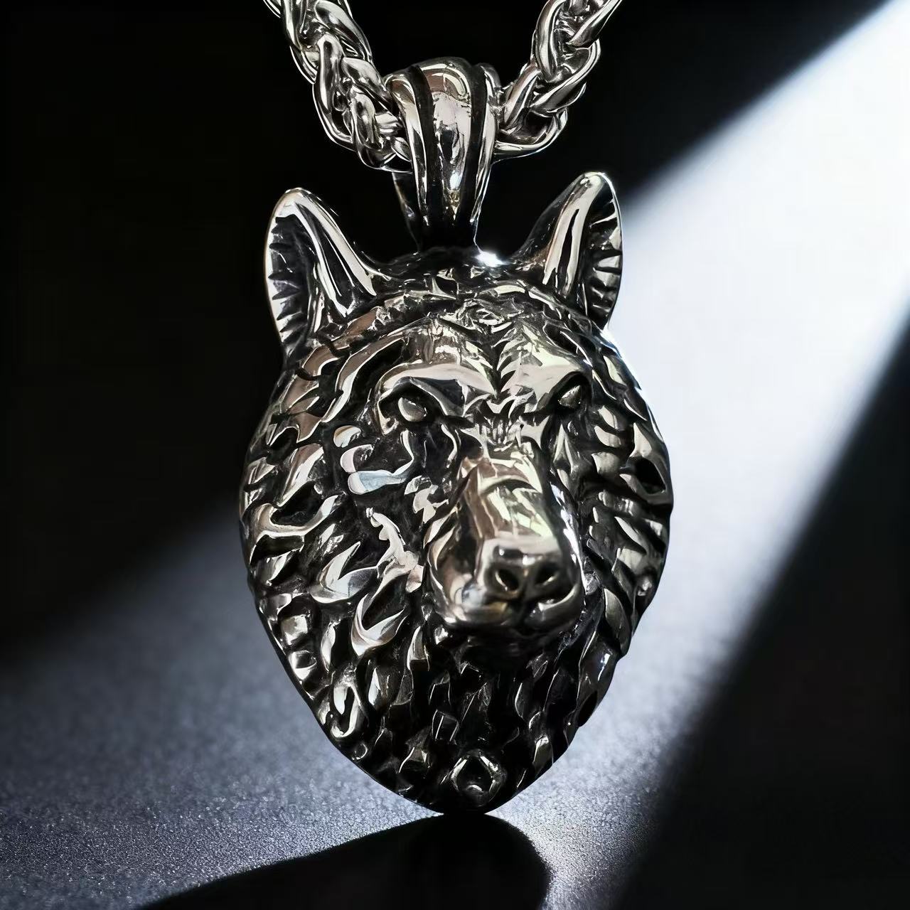 HNSP 316L Нержавеющая сталь Викинги Голова Волка Кулон Ожерелье Для Мужчин Панк Готика Аксессуары 60cm